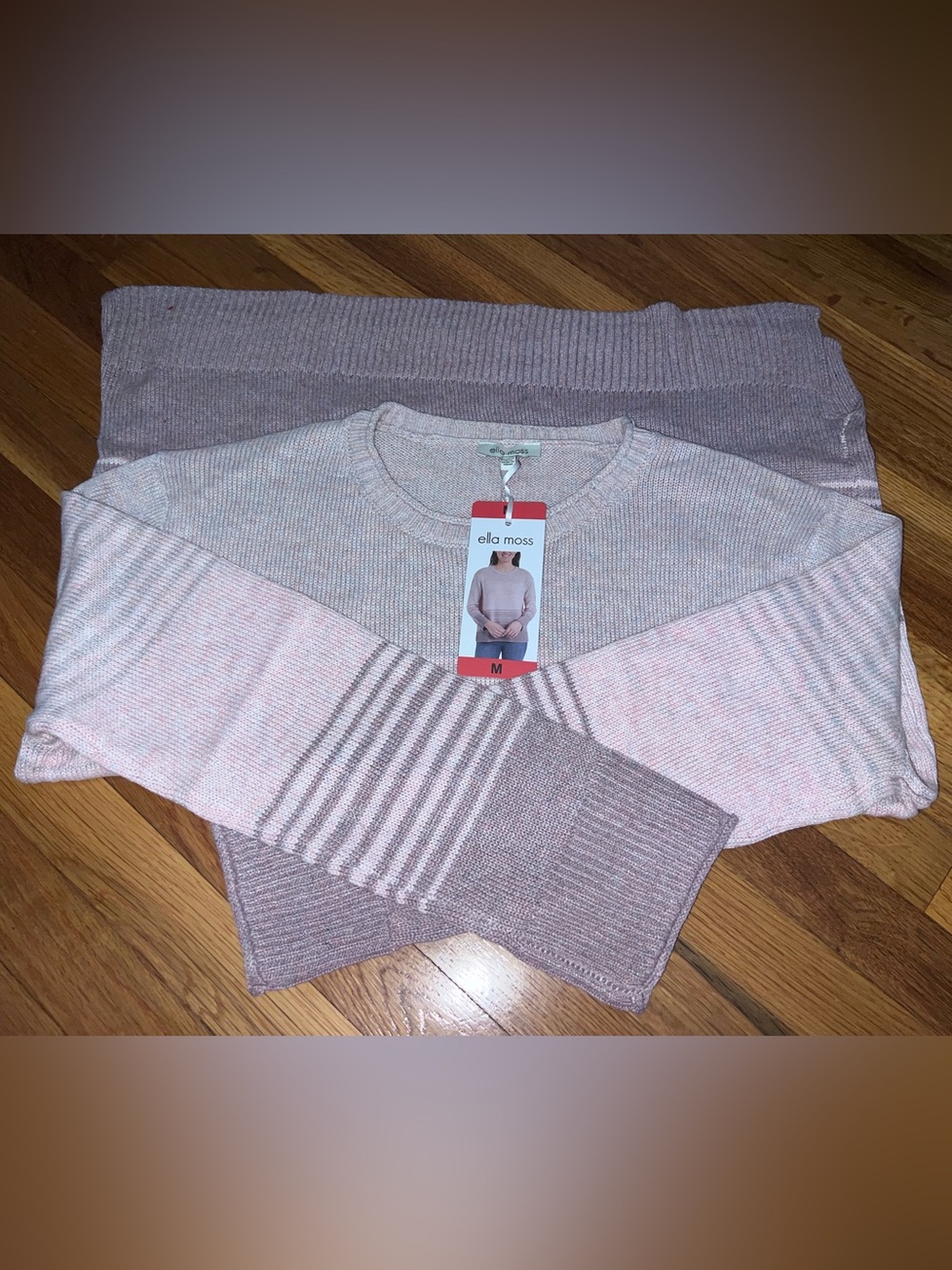 Ella Moss Dusty Pink Stripe Crewneck Sweater